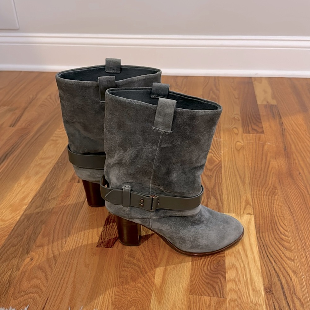Beautiful slouchy grey suede mid calf boot